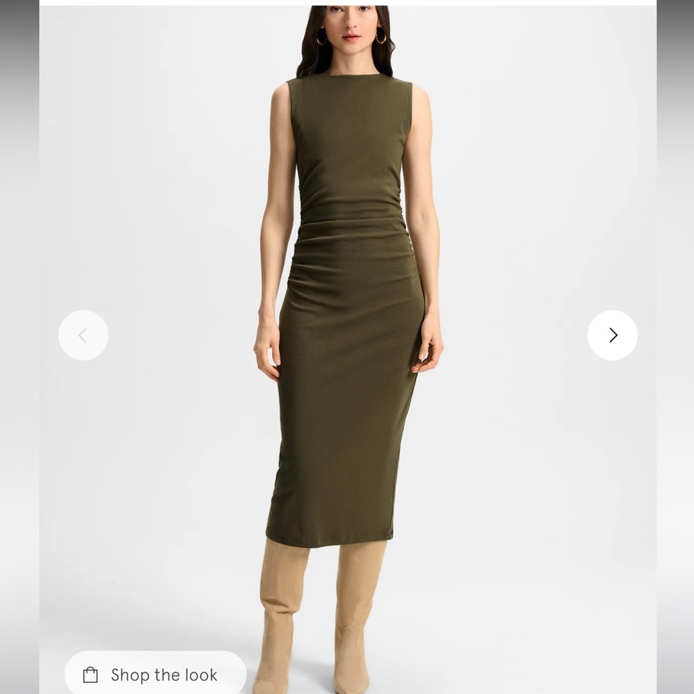 new Veronica Beard Charissa Stretch-Cotton Midi Dress in Cypress olive - Picture 2 of 8